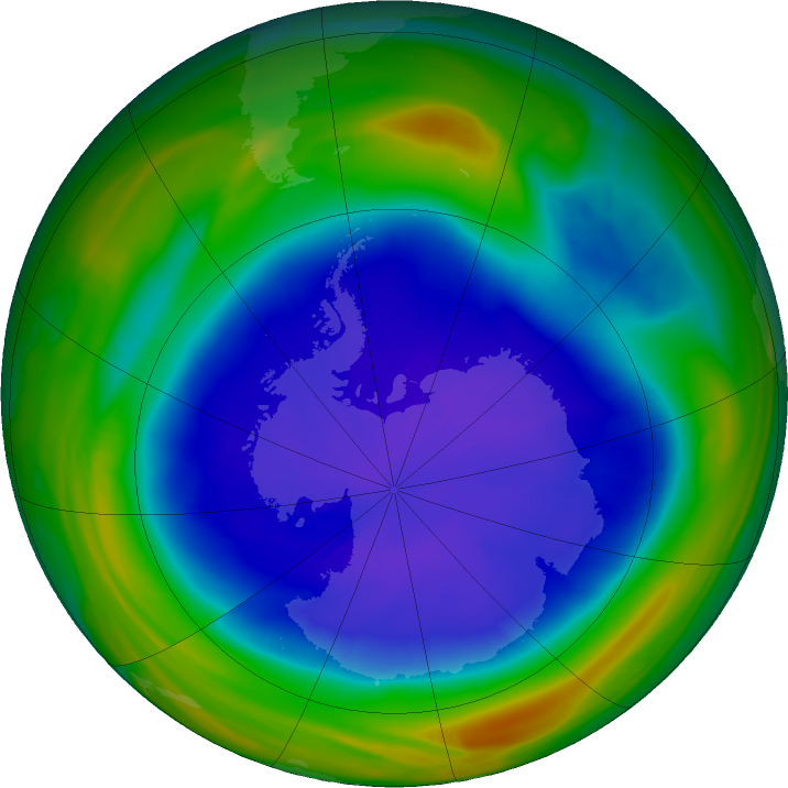 Antarctic ozone map for 16 September 2021